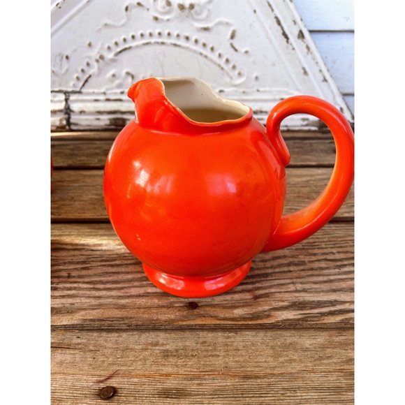 Vintage MCM 1960s Ceramic Orange Ball Pitcher With 5 Glasses set - Picture 2 of 15